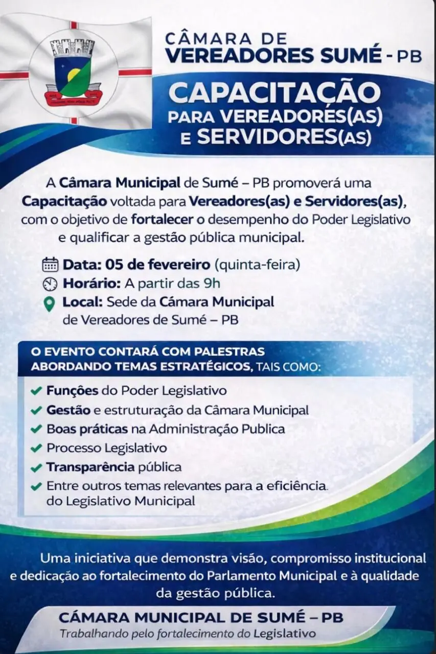 Câmara Municipal de Sumé realiza capacitação para vereadores e servidores