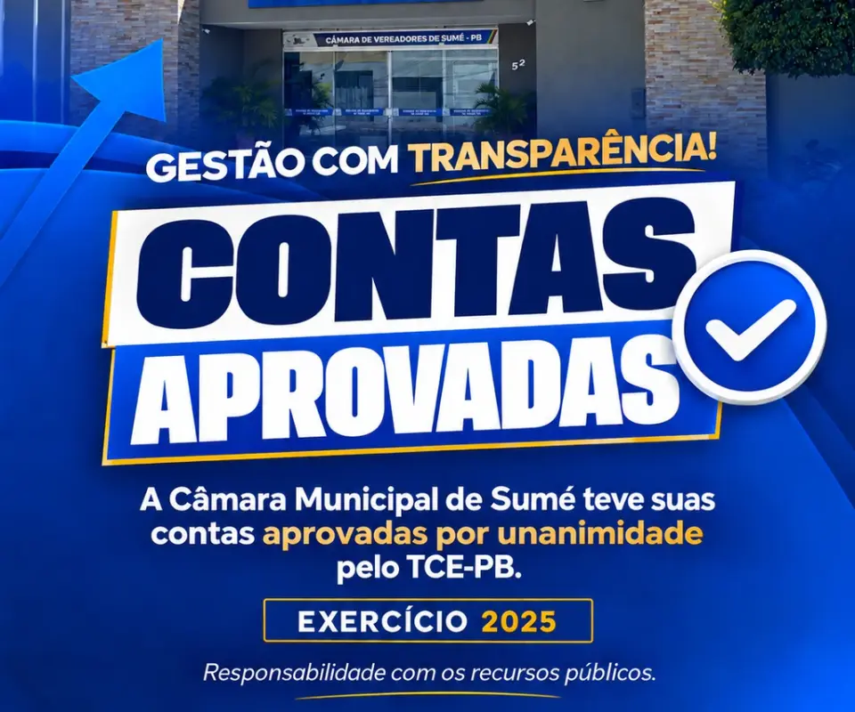 TCE-PB aprova por unanimidade contas de 2025 da gestão de Jeffeson Menezes à frente da Câmara de Sumé