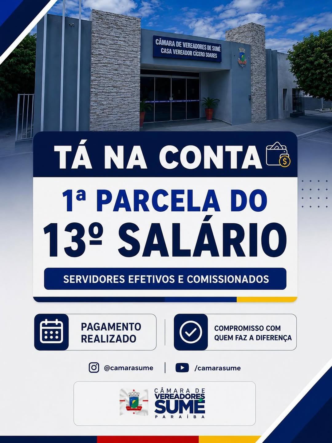 A Câmara Municipal de Sumé realizou nesta segunda-feira (15) o pagamento da primeira pa...