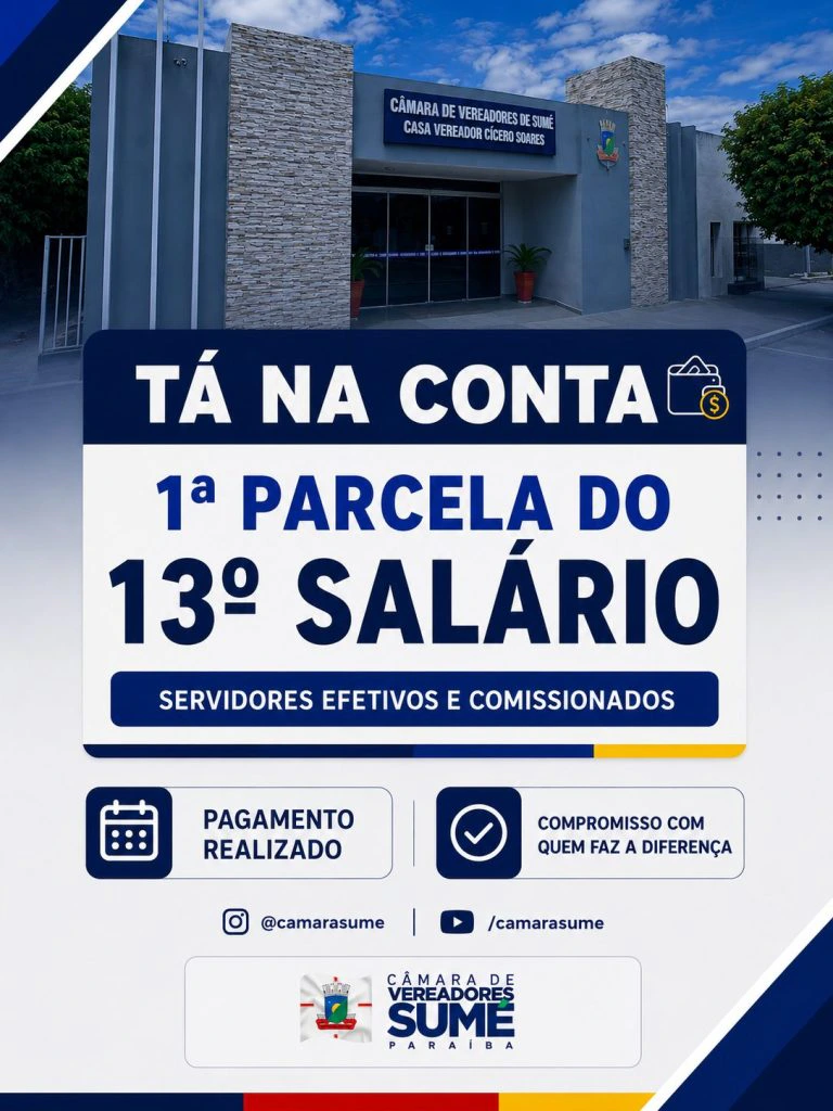 Câmara de Sumé realiza pagamento da primeira parcela do 13º salário para servidores efetivos e comissionados